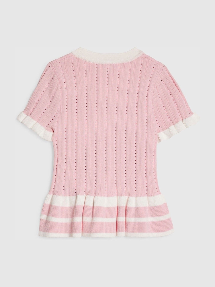 River Island Pink Stripe Peplum Polo Cardigan - Image 2 of 4