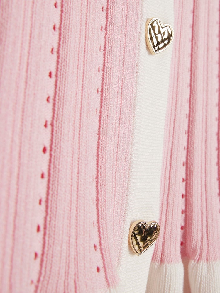 River Island Pink Stripe Peplum Polo Cardigan - Image 4 of 4