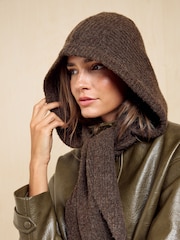 Friends Like These Brown Cosy Ribbed Hooded Scarf - Image 2 of 7