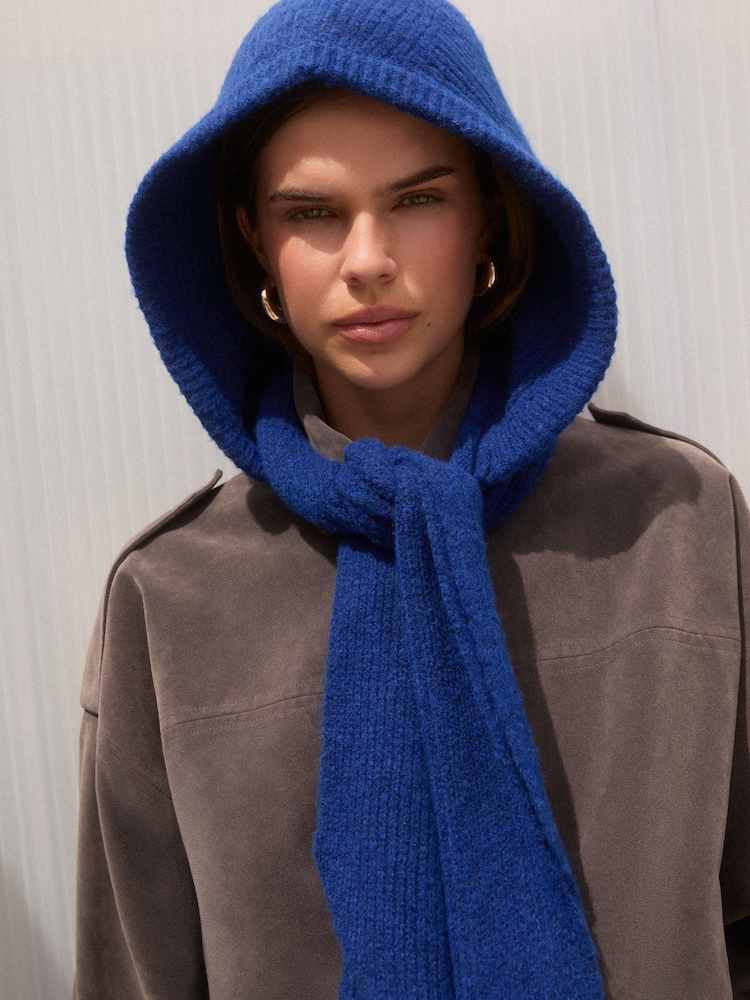 Friends Like These Blue Cosy Ribbed Hooded Scarf - Image 2 of 6 Friends Like These Blue Cosy Ribbed Hooded Scarf - Image 2 of 6