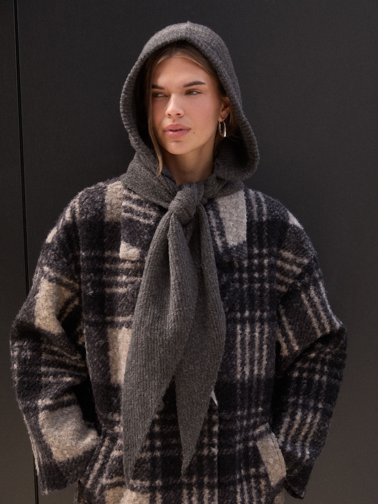 Friends Like These Grey Cosy Ribbed Hooded Scarf - Image 1 of 5 Friends Like These Grey Cosy Ribbed Hooded Scarf - Image 1 of 5