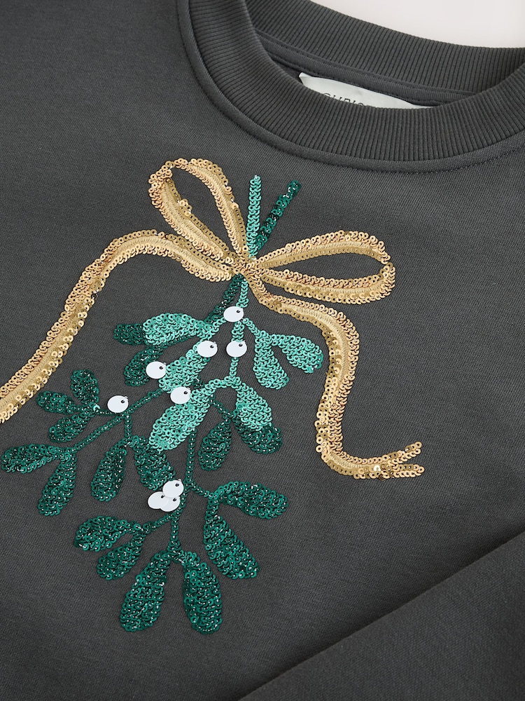 Charcoal Grey Mistletoe Christmas Sweatshirt - Image 3 of 3 Charcoal Grey Mistletoe Christmas Sweatshirt - Image 3 of 3