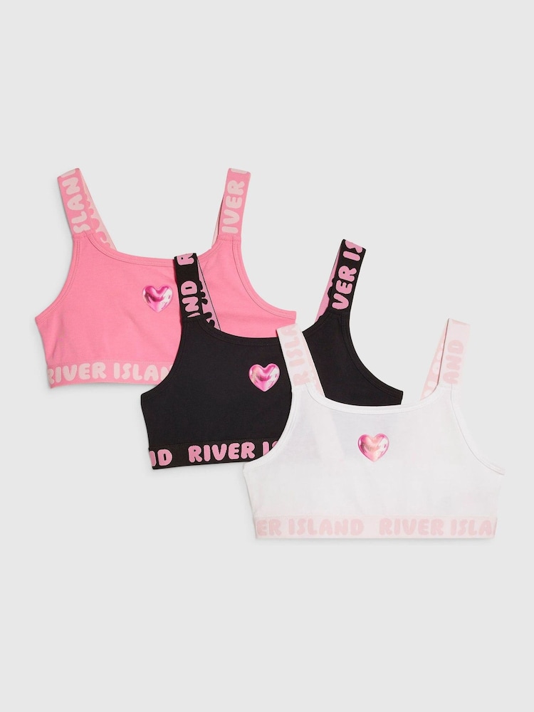 River Island Logotypmönstrade Racer-toppar med midjeband 3 Pack - Bild 1 av 3