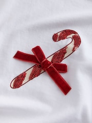 Ecru Christmas Candy Cane Graphic Ringer Short Sleeve T-Shirt - Image 2 of 3