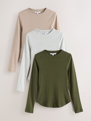 Neutraali - Long Sleeve Crew Neck Ribbed Tops 3 Pack - Kuva 1 / 6