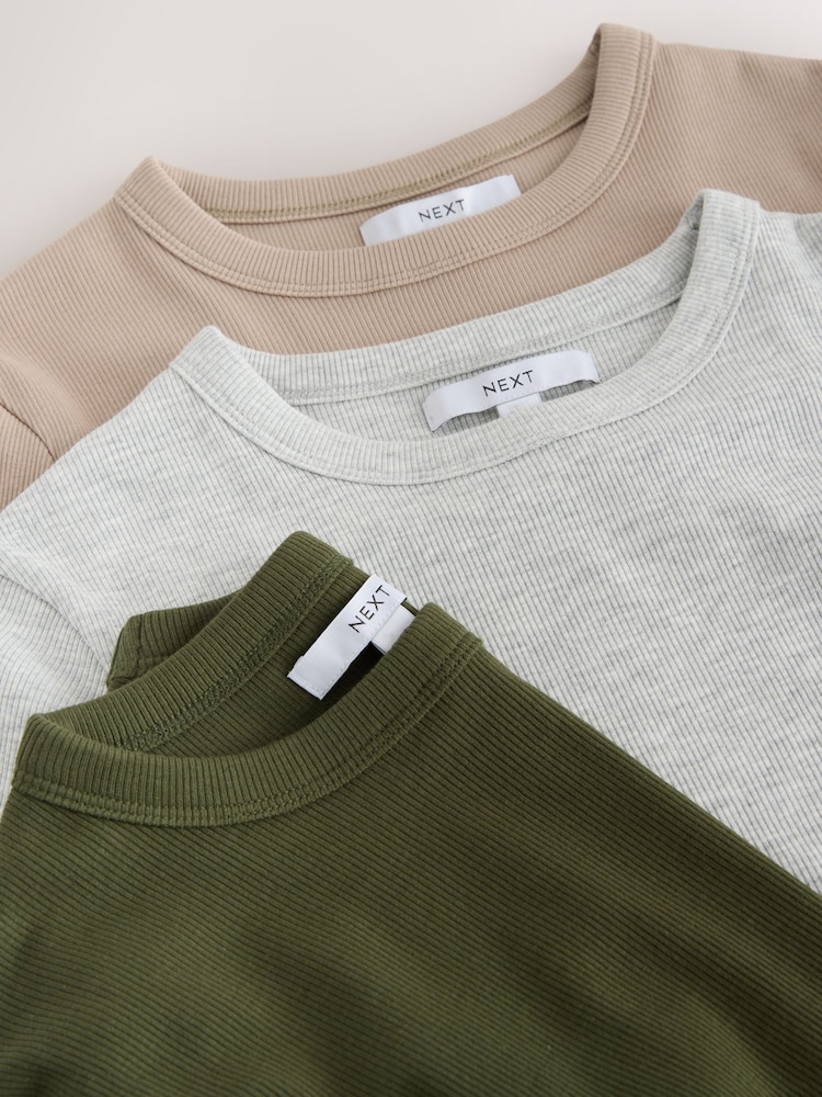 Neutraali - Long Sleeve Crew Neck Ribbed Tops 3 Pack - Kuva 6 / 6