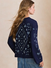 Navy Paisley Crew Neck Long Sleeve Top - Image 4 of 5