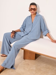 Lipsy Blue Touch Of Linen Long Sleeve Shirt - Image 4 of 5