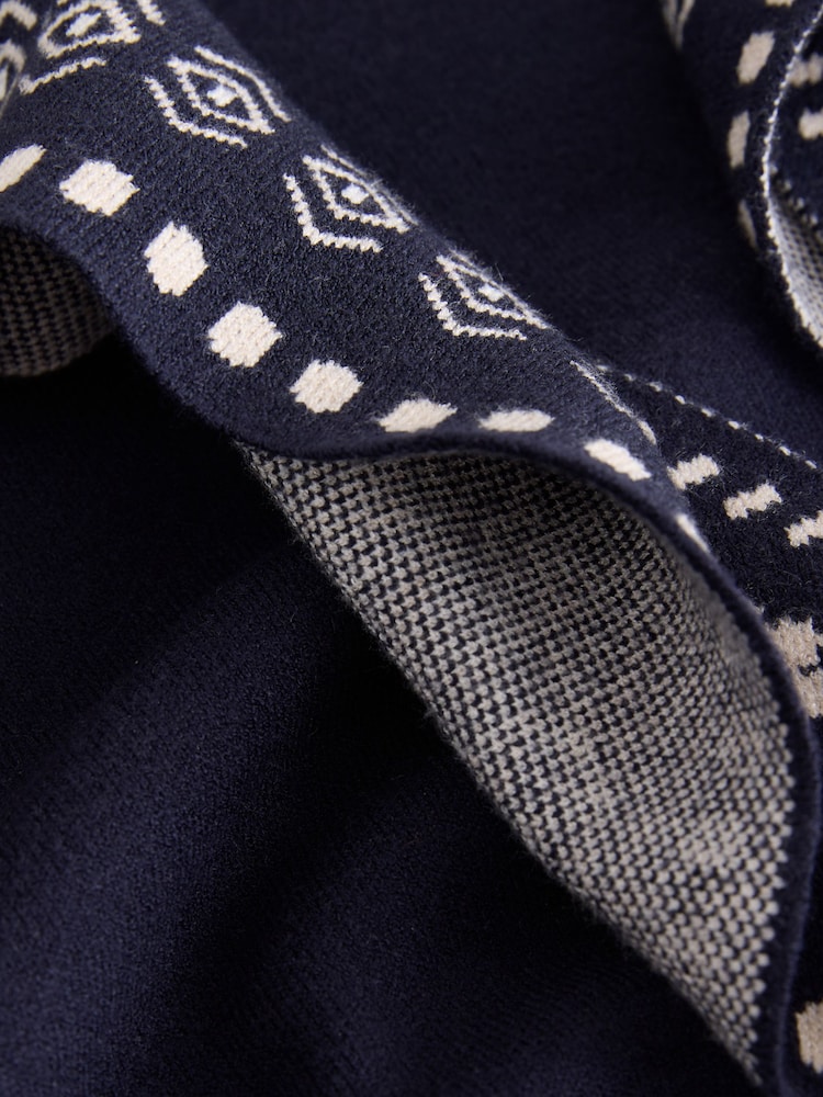Navy Blue Paisley Scarf Detail Knit Look Jumper - Image 2 of 3
