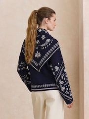 Marineblau/blau - Paisley Scarf Detail Knit Look Jumper - Bild 4 von 9