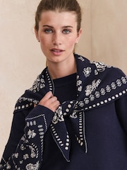 Marineblau/blau - Paisley Scarf Detail Knit Look Jumper - Bild 6 von 9