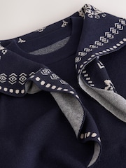 Marineblau/blau - Paisley Scarf Detail Knit Look Jumper - Bild 9 von 9
