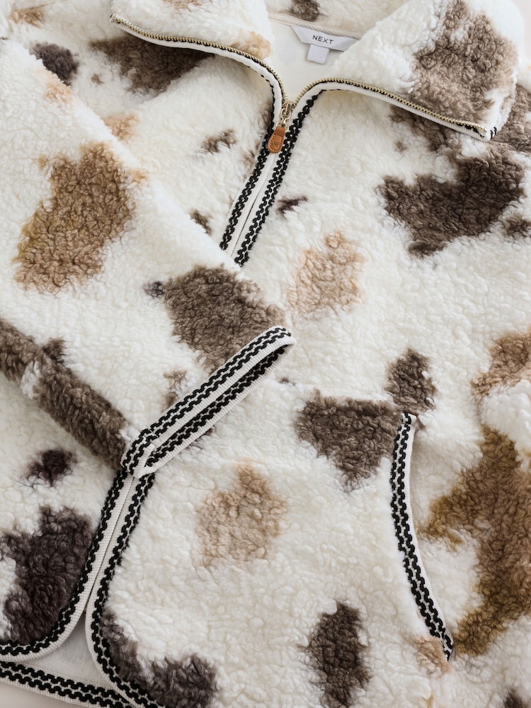 Monochrome Cow Print Sheepy Borg Zip Through Jacket - Image 2 of 3