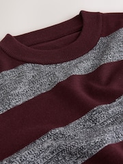 Grey/Burgandy Striped Striped Knit Look Crew Neck Jumper - Image 6 of 7
