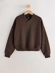 Czekoladowy brąz - V-Neck Sweatshirt - Obraz 1 z 3