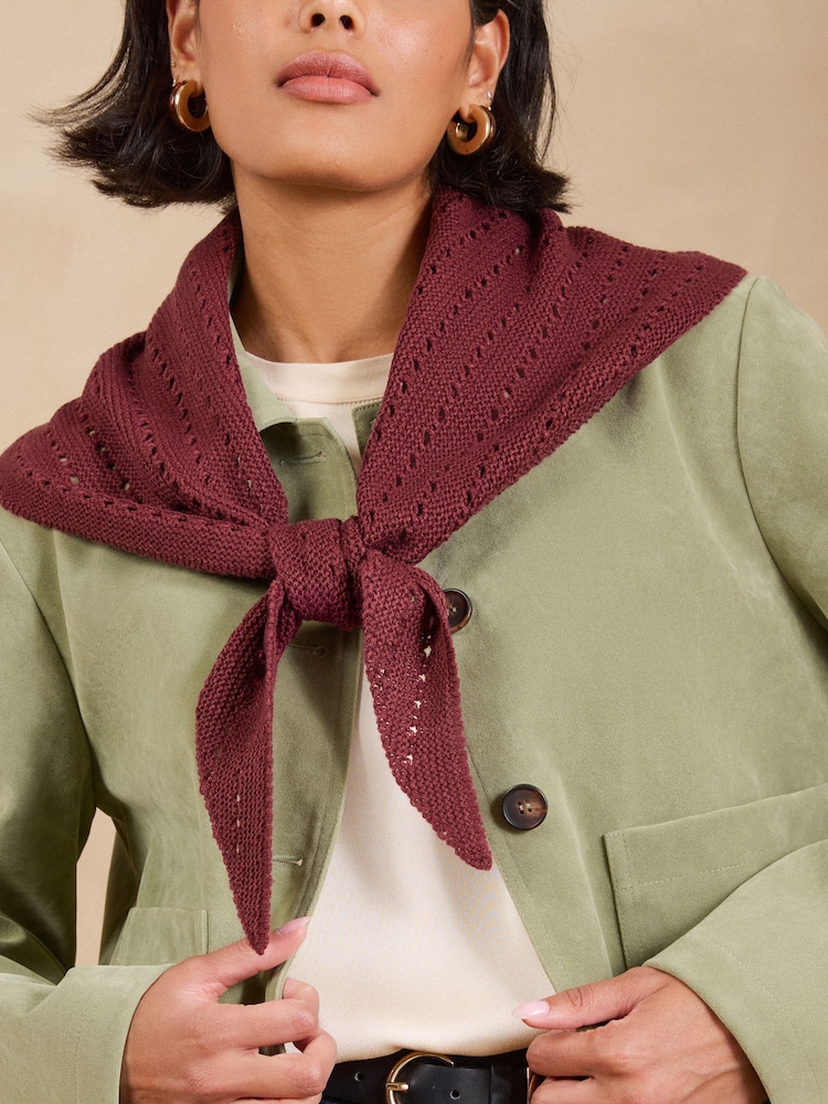 Love & Roses Burgundy Red Cut Out Triangle Scarf - Image 1 of 7