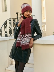 Love & Roses Burgundy Red Fairisle Embelished Brushed  Scarf - Image 3 of 6