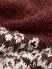 Love & Roses Burgundy Red Fairisle Embelished Brushed  Scarf - Image 5 of 6
