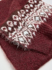Love & Roses Burgundy Red Fairisle Embelished Brushed  Scarf - Image 6 of 6