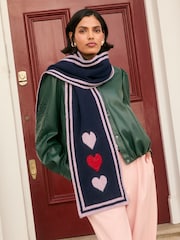 Love & Roses Navy Heart Print Knitted Scarf - Image 1 of 6