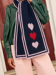 Love & Roses Navy Heart Print Knitted Scarf - Image 2 of 6
