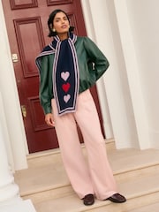 Love & Roses Navy Heart Print Knitted Scarf - Image 3 of 6