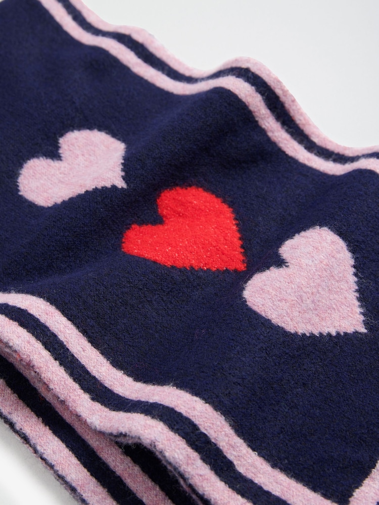 Love & Roses Navy Heart Print Knitted Scarf - Image 6 of 6