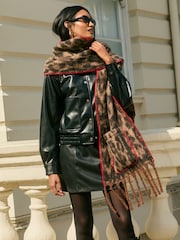 Love & Roses Leopard Print Brsuhed Scarf with Pockets - Image 1 of 3