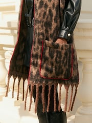 Love & Roses Leopard Print Brsuhed Scarf with Pockets - Image 3 of 3