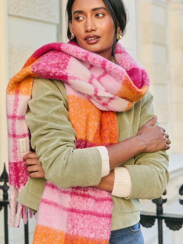 Love & Roses Pink Check Oversized Brushed Scarf - Image 2 of 7