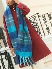 Love & Roses Teal Blue Check Oversized Brushed Scarf - Image 2 of 7