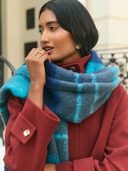 Love & Roses Teal Blue Check Oversized Brushed Scarf - Image 3 of 7