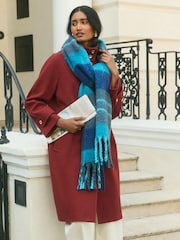 Love & Roses Teal Blue Check Oversized Brushed Scarf - Image 4 of 7