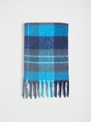 Love & Roses Teal Blue Check Oversized Brushed Scarf - Image 5 of 7