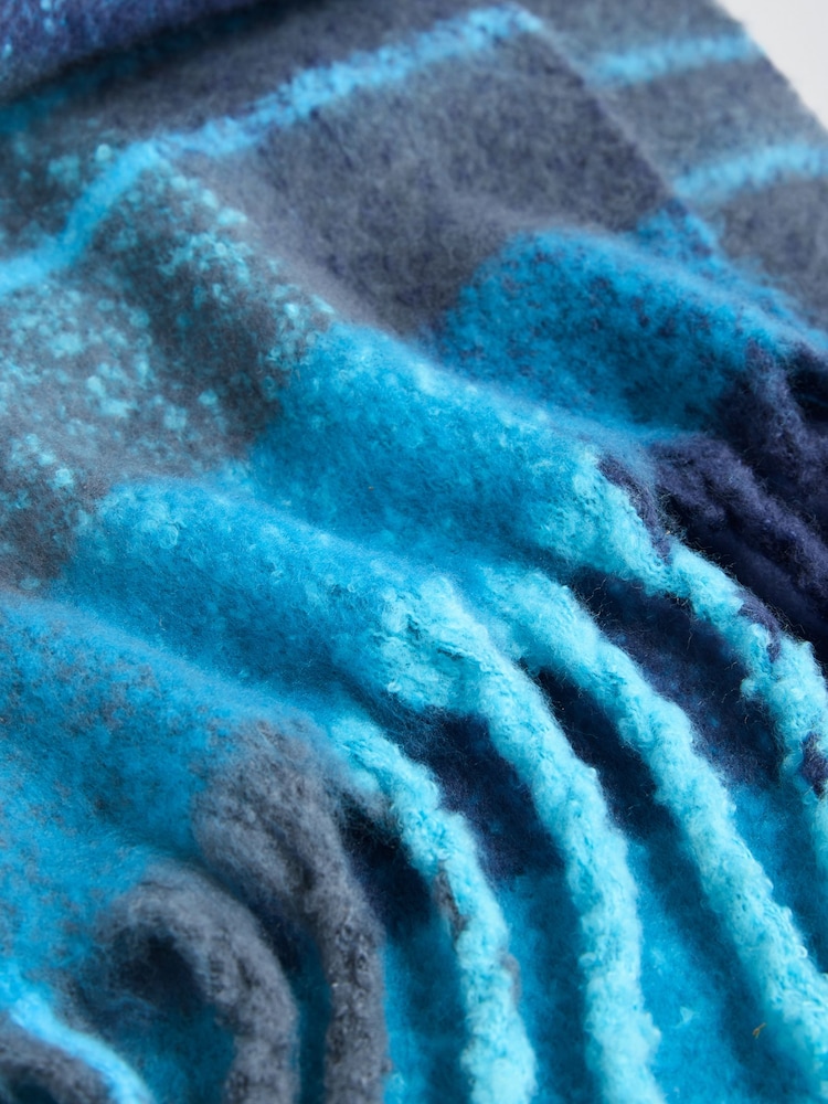 Love & Roses Teal Blue Check Oversized Brushed Scarf - Image 7 of 7