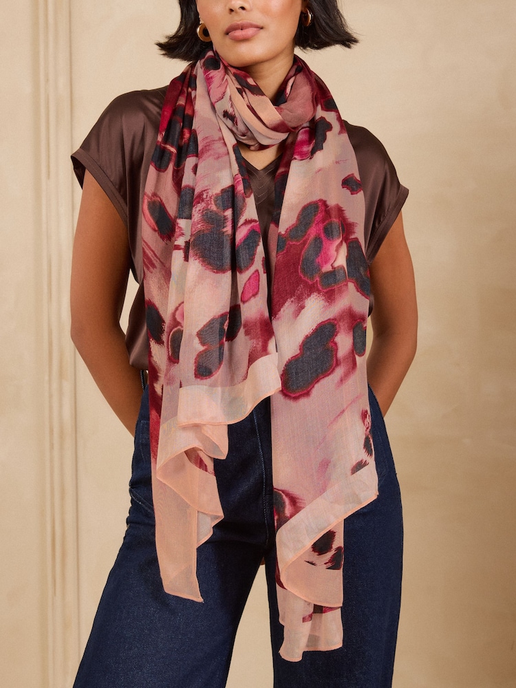 Love & Roses Pink Leopard Print Lightweight Scarf - Image 2 of 3 Love & Roses Pink Leopard Print Lightweight Scarf - Image 2 of 3