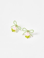 Oliver Bonas Green Joy Beaded Bow Tulip Charm Drop Earrings - Image 2 of 4