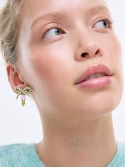 Oliver Bonas Green Joy Beaded Bow Tulip Charm Drop Earrings - Image 4 of 4