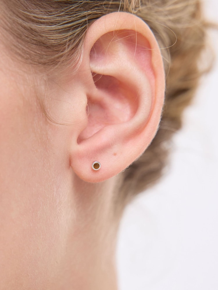 Oliver Bonas Sterling Silver Nettie Tiger's Eye Silver Mini Stud Earrings - Image 3 of 3