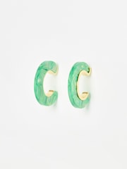 Oliver Bonas Green Erica  Resin Gold Detail Hoops - Image 1 of 5