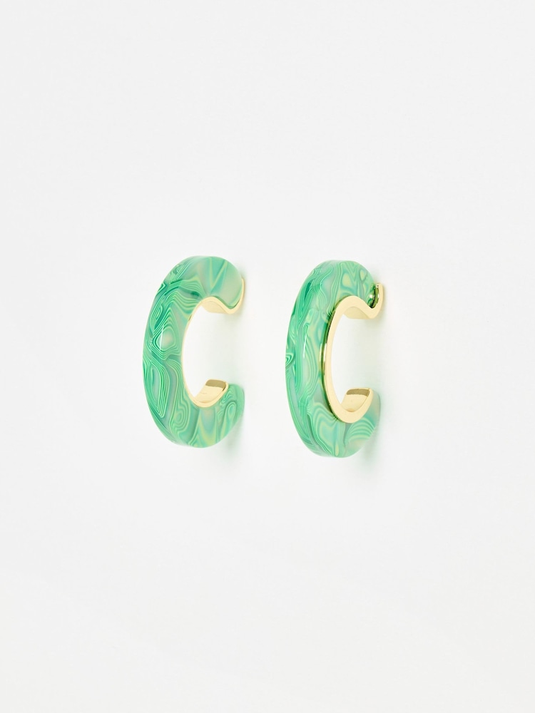 Oliver Bonas Green Erica  Resin Gold Detail Hoops - Image 1 of 5