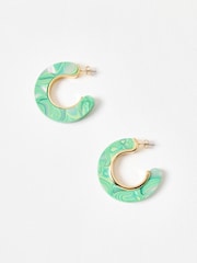 Oliver Bonas Green Erica  Resin Gold Detail Hoops - Image 2 of 5