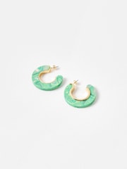 Oliver Bonas Green Erica  Resin Gold Detail Hoops - Image 3 of 5