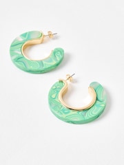 Oliver Bonas Green Erica  Resin Gold Detail Hoops - Image 4 of 5