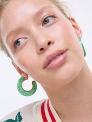 Oliver Bonas Green Erica  Resin Gold Detail Hoops - Image 5 of 5