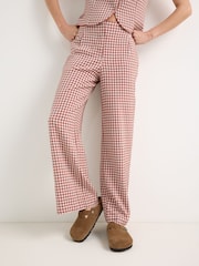 Oliver Bonas Brown Gingham Wide Leg Trousers - Image 1 of 7