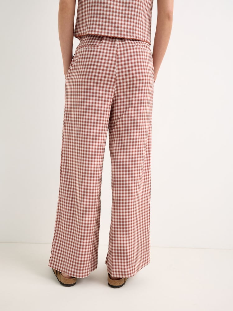 Oliver Bonas Brown Gingham Wide Leg Trousers - Image 2 of 7