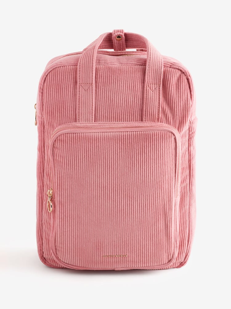 Oliver Bonas Pink Mami Corduroy Backpack - Image 1 of 1 Oliver Bonas Pink Mami Corduroy Backpack - Image 1 of 1