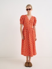 Oliver Bonas Red Strawberry V-Neck Midi Dress - Image 1 of 7