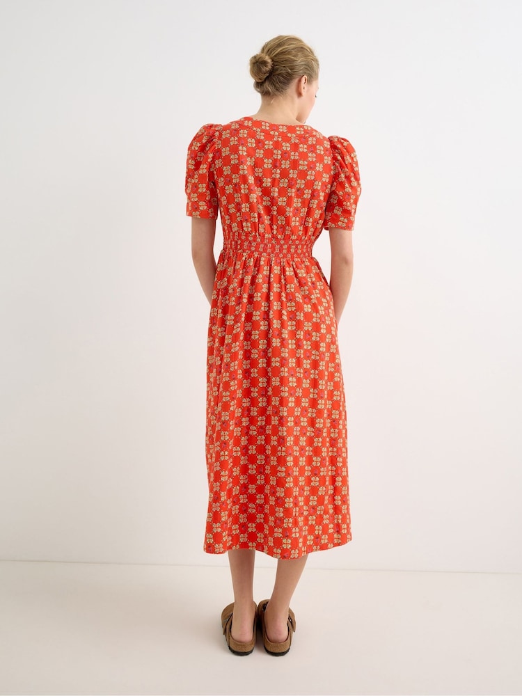 Oliver Bonas Red Strawberry V-Neck Midi Dress - Image 2 of 7